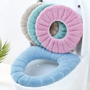 Couvre-siège WC moelleux lavable – Housse d'abattant tricotée extensible (toutes saisons)
