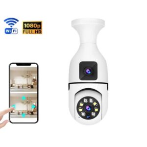 Caméra de surveillance ampoule Wi-Fi 1080p – Double objectif, vision nuit, 360° (app mobile)