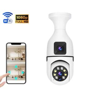 Caméra de surveillance ampoule Wi-Fi 1080p – Double objectif, vision nuit, 360° (app mobile)