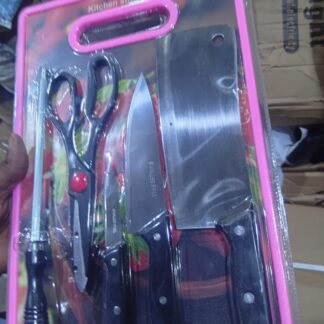 Set de cuisine : couteaux inox + planche à découper + ciseaux + fusil à aiguiser
