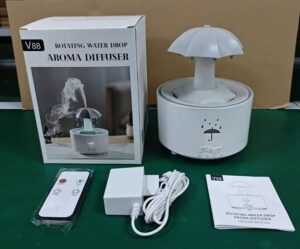 Diffuseur d'arôme « goutte d'eau » V88 – Humidificateur, bruit de pluie & veilleuse