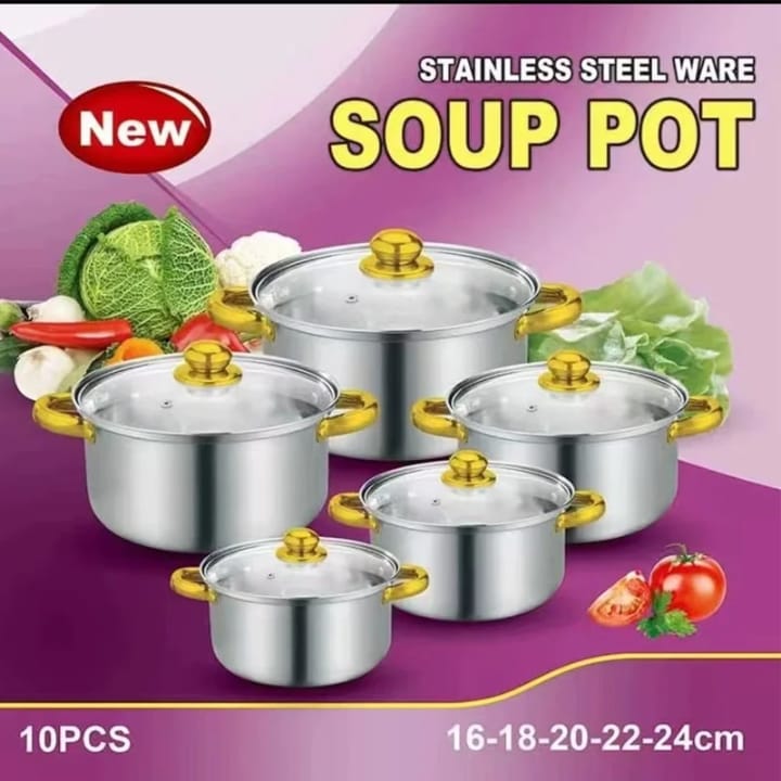 Batterie de marmites inox 10 pièces – Set de casseroles (16/18/20/22/24 cm) avec couvercles