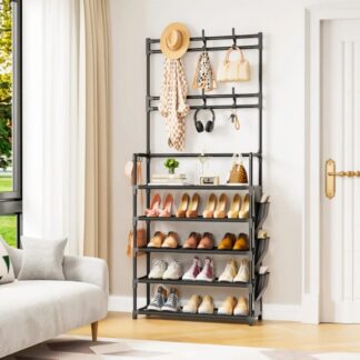 Meuble d'entrée avec range-chaussures & patères – Portant manteaux + étagères