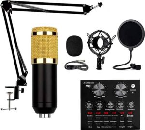 Kit microphone studio BM-800 – Bras articulé, carte son V8 & filtre anti-pop