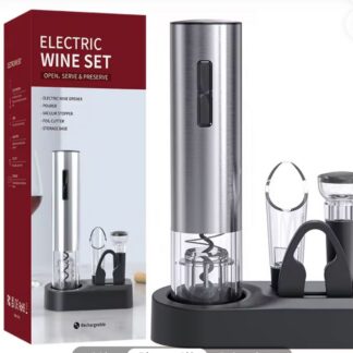 Coffret à vin électrique – Ouvre-bouteille rechargeable + bec verseur, bouchon & coupe-capsule