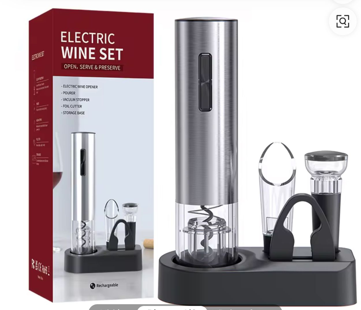 Coffret à vin électrique – Ouvre-bouteille rechargeable + bec verseur, bouchon & coupe-capsule