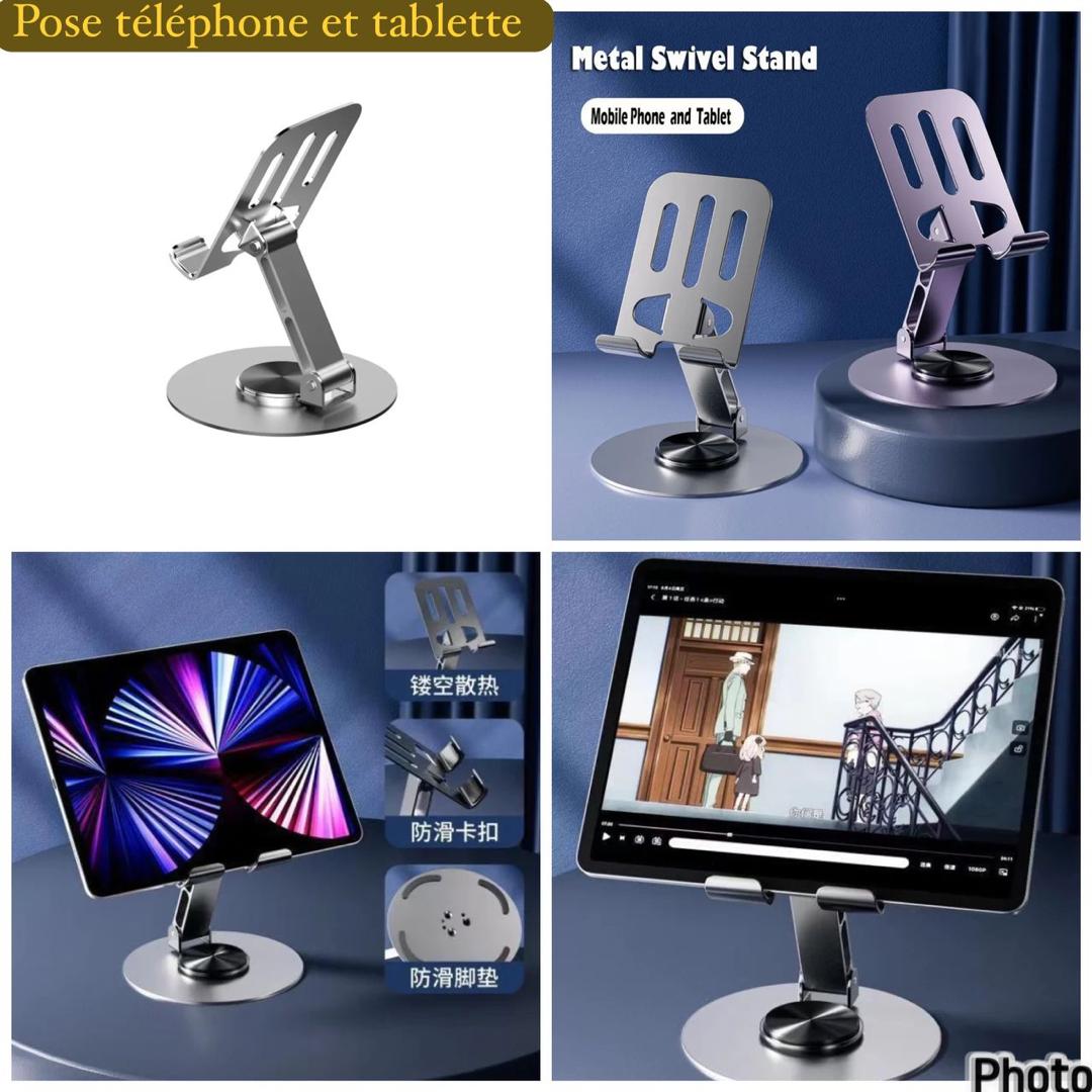 Support téléphone & tablette en métal – Pliable, rotatif 360°, réglable