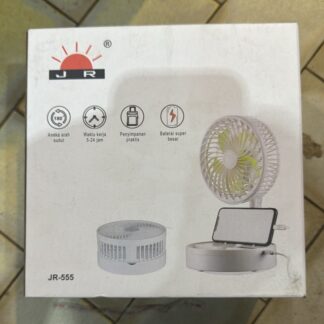 Ventilateur pliable rechargeable JR-555 – Sur pied/table, oscillant + support téléphone